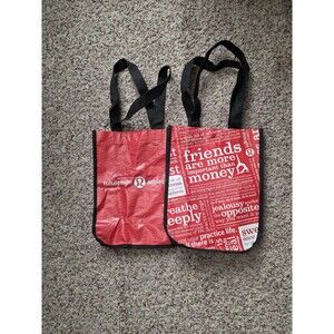 Lululemon Shopping Tote Bags Red White Text Writing Set of 2 Small Lunch Bags